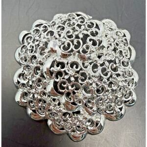 Vintage Silver Tone Filigree Floral Brooch Ornate Round Lace Pin